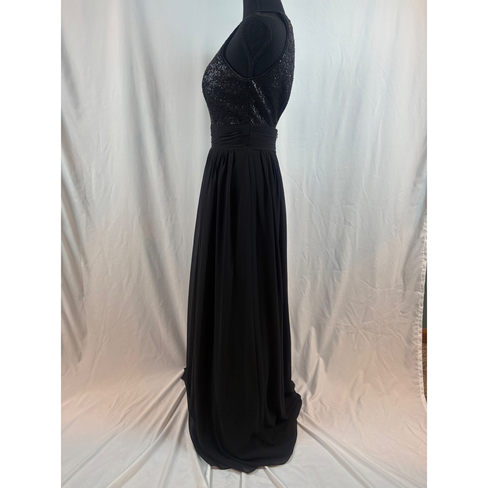 Black Sequin Halter Neck Maxi Dress Open Back Ruched Waist Formal Evening Gown - Picture 15 of 16